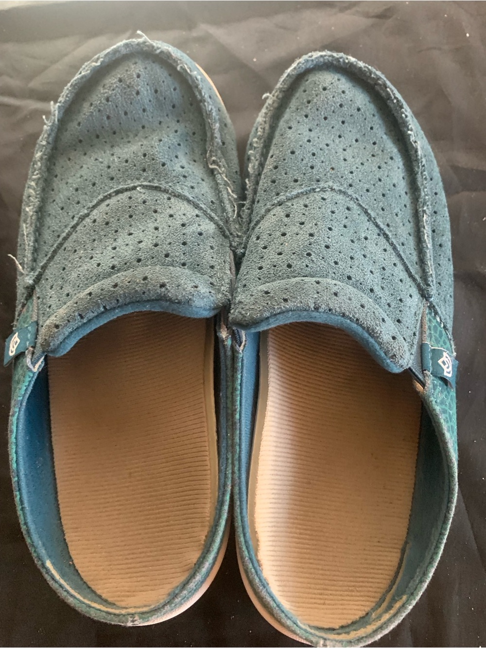 Casual Teal Slip-On Perforated Suede Mules for Women Size WIDE